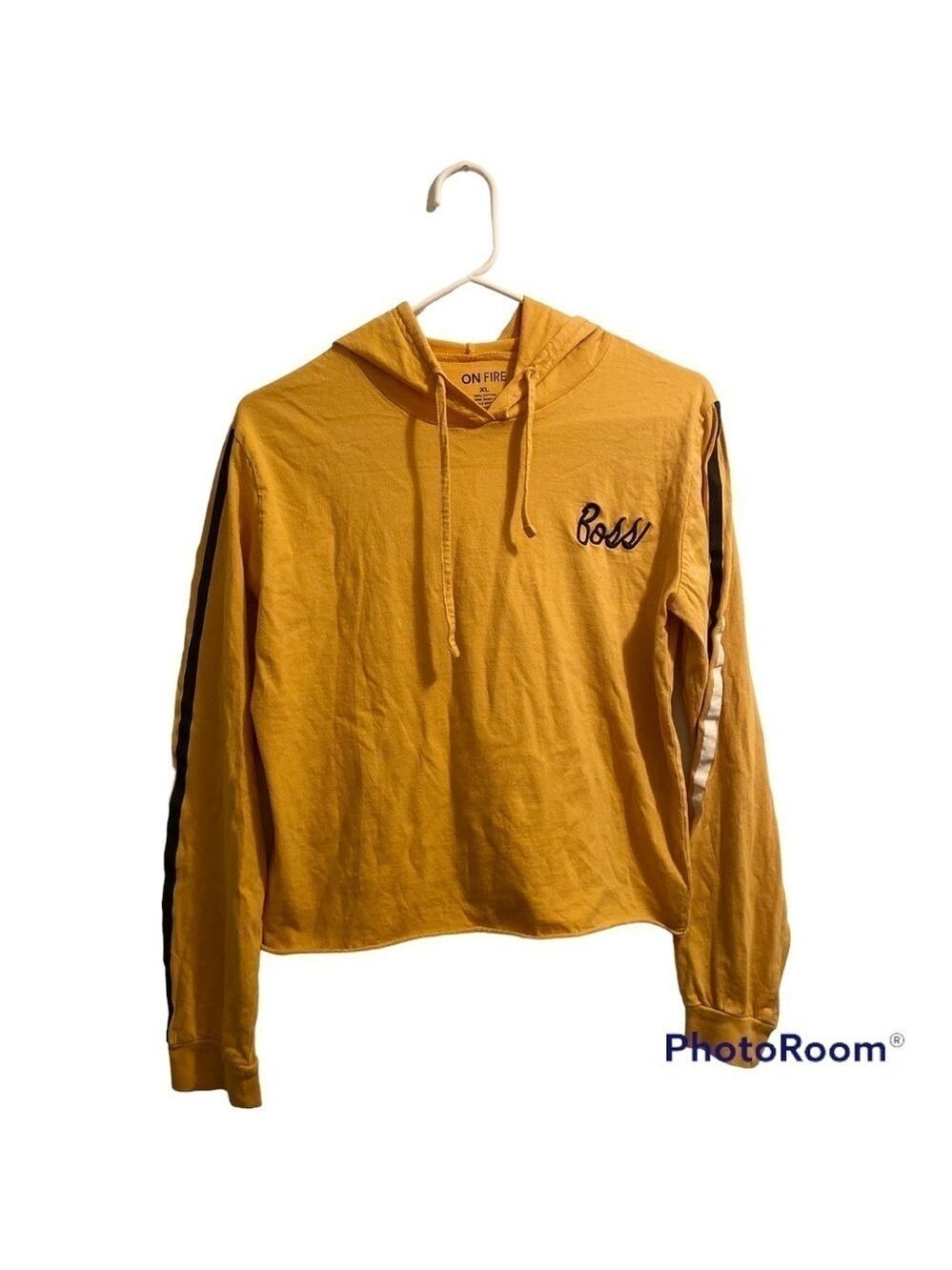 On Fire Yellow “Boss” Lightweight Hoodie, Youth XL, Yellow, 100% Cotton, Casual